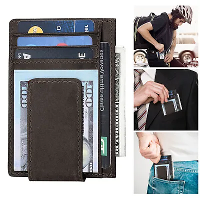 Men Leather Money Clip Slim Front Pocket Wallet Magnetic ID Credit Card Holder • $12.98