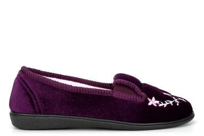 £11.99 • Buy Womens Slip On Slippers Ladies Slippers Embroidered Hard Sole Navy Burgundy