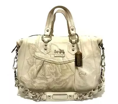 Nice Coach Madison Eggshell Floral Embroidered Leather Audrey Tote Bag Satchel • $399