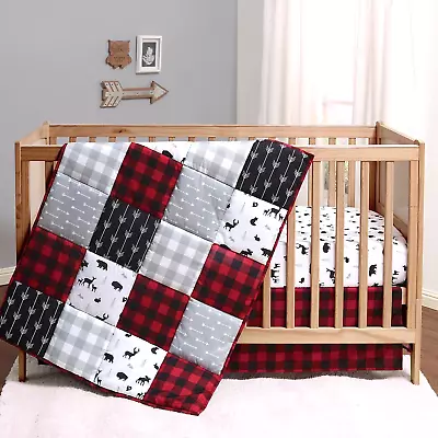Red & Black Buffalo Plaid 3 Piece Boy Baby Crib Bedding Set By The Peanutshell • $66.49