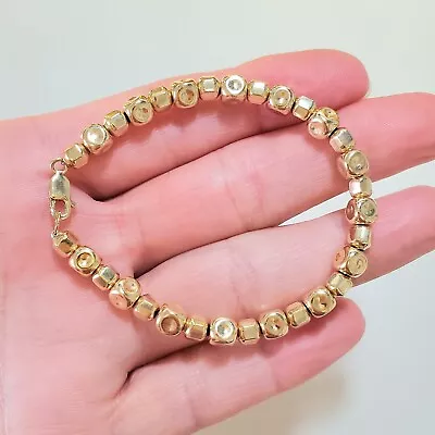 14k Solid Yellow Gold 5mm Hexagon And Cube Square Bead Bracelet • $263.87
