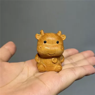 Mini Cow Calf Figurine Figure Wooden Statue Miniature Kawaii Ornament Decor • £6.33