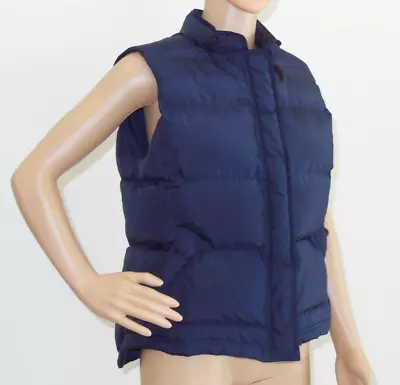 J. Crew Quilted Down Puffer Vest Zip Up & Snaps Dark Blue Women's Medium EUC • $6.75