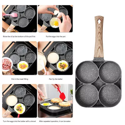 4 Hole Frying Pot Pan Non-stick Egg Pancake Steak Hamburg Omelet Pan Breakfast • £8.99