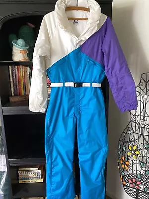 Vintage Nils Women's Size 12 Neon One Piece Belted Zip Snow Suit • $90