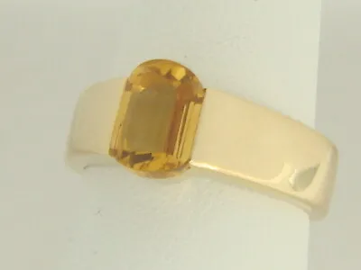 $595 • Buy 18K Yellow Gold Barrel Cut Madeira Citrine Solitaire Ring 6.7 Grams Size 6