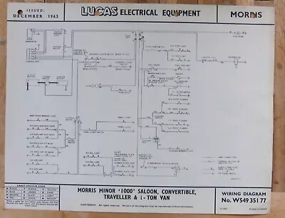 Original LUCAS Morris Minor 1000 Saloon Traveller Wiring Diagram 1963 W54935177 • $9.01