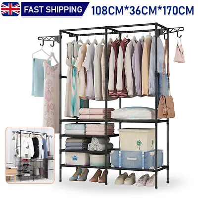 £18.99 • Buy Heavy Duty Metal Clothes Rail Storage Garment Shelf Hanging Display Stand Rack