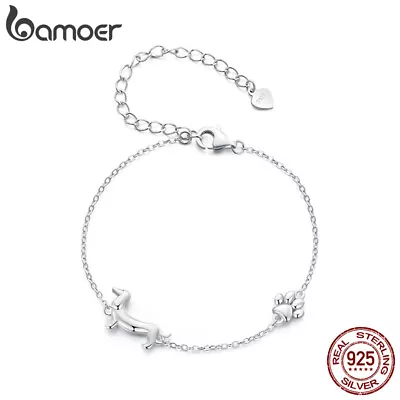 Bamoer Women 925 Sterling Silver Adorable Dachshund Bracelet Chain Jewelry 21cm • $13.45