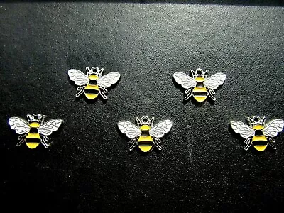 £4.49 • Buy 5 X Bee Enamel Metal Pendants Charms Honey Bee Bumble Bee Silver Tone