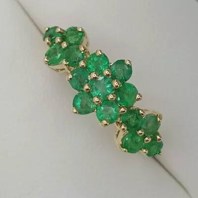 9ct Yellow Gold Emerald Set Cluster Ring Finger Size K • £175