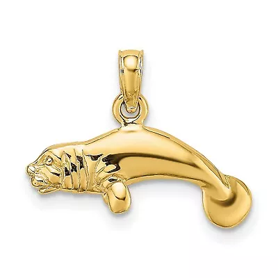 14k Yellow Gold Polished 3-D Manatee Swimming Charm Pendant • $220.99