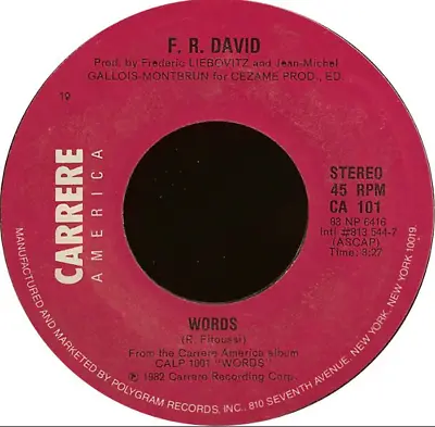 F. R. David – Words / Rocker Blues 45 Rpm Record  • $13.95