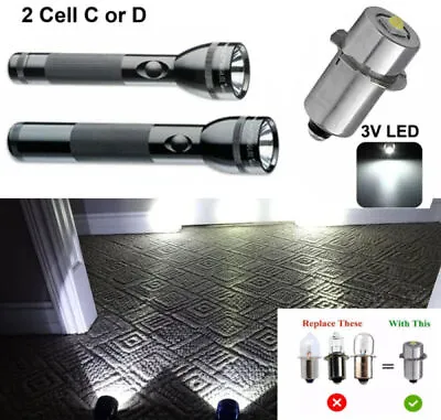 3V LED Replacement Upgrade Bulb For Maglite 2 Cell C/D  Flashlight Lantern Torch • £7.39