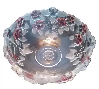 Mikasa Crystal  Carmen  Round Bowl Red Berries Clear Floral Frosted Leaves 5.5  • $19.05