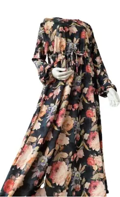 Quality Ladies Womens Floral Jersey Abaya Long Maxi  Dress - Black Size 56 • £14.99