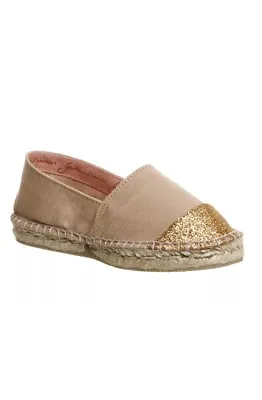 Kids Girls Gaimo Beige Canvas Slip On Flats Infant Size 8 New In Box • £12