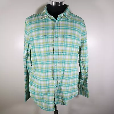 Vurt Shirt Mens Large Skater Surfer Casual Button Up Green Plaid Long Sleeve • $7.99