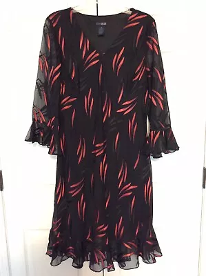 Eva Blue Womens Size 14 Black V-neck Dress Pink Smudges Sheer Long Sleeve Lining • $15.99