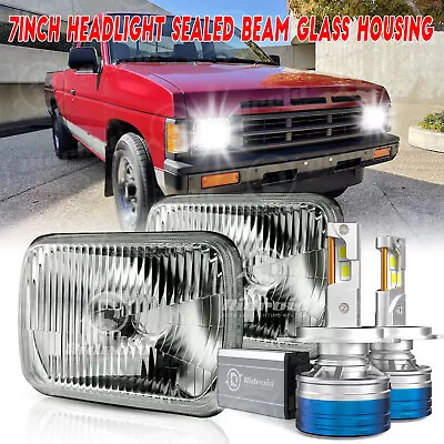 7X6 5x7 Glass Lens Headlight H4/9003 Bulb Type Housing With H4 LED Light Bulbs • $89.99