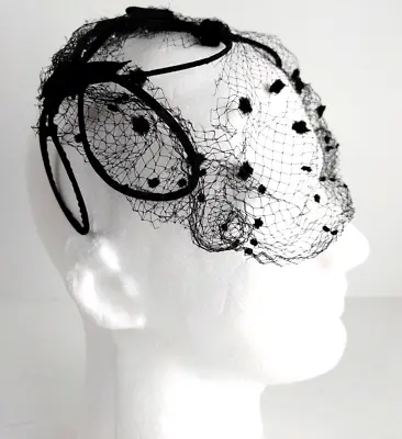 Vintage Veil Headband Hat Fascinator Black With Rhinestone Details AS IS #19301 • $14.24