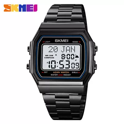 SKMEI Men LED Watch Qibla Time Reminder Wristwatch Muslim Azan Prayer Male Watch • $24.20