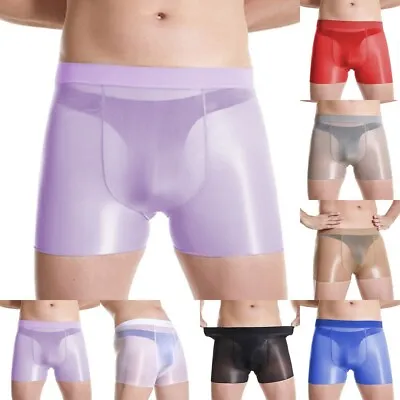 £9.14 • Buy Mens Sexy Underpant Glossy Shorts Elastic Briefs Oil Shiny See Through Underwear
