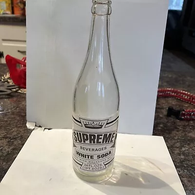 Vintage SUPREME BEVERAGES White  Soda Bottle Made With Waukesha Water 24 Oz • $9.99