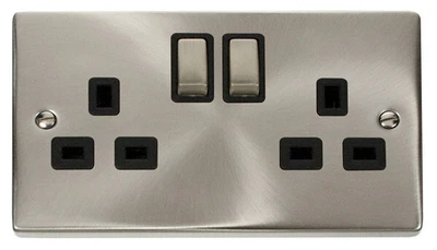 £10.45 • Buy Click Deco 2 Gang 13A DP Ingot Switched Socket Black Victorian Sat Chrome