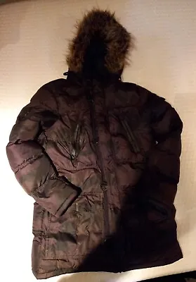 Brave Soul Long Jacket Camouflage Jacket Brown Faux Fur Jacket Men Size S • £20