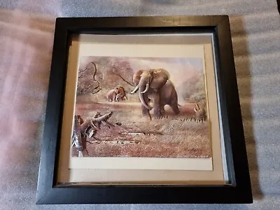 Elephants Framed (Black) - 3D Animal Picture 35.5 X 35.5 • £7.50