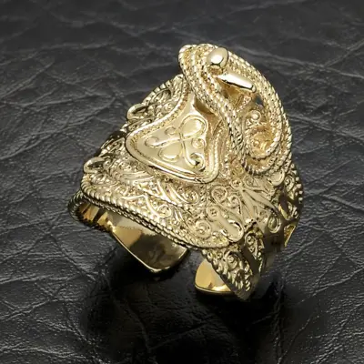 Gold 18K GF Saddle Ring Large Chunky Adjustable Men Gents Filled  Gift Birthday • £23.99