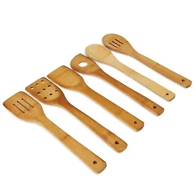 $6.44 • Buy 6pcs Wooden Bamboo Kitchen Cooking Utensils Spoons & Spatula Food Mixer Mixing