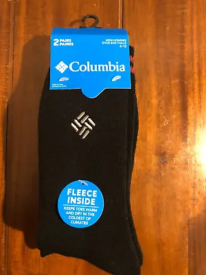 Men Columbia Crew Socks 2 Pairs/Pack Fleece Lined Shoe Sz  6-12 Black Stripe New • $15.99