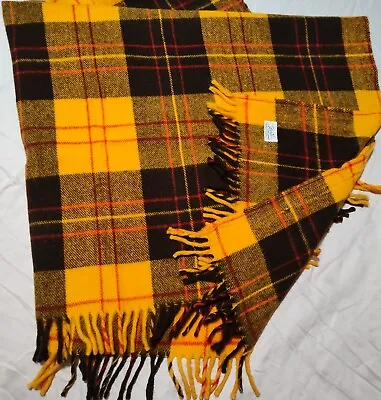 Vintage FARIBO Wool Blanket Plaid Throw Fluff Loomed Orange Red Brown 52x54  • $31.98