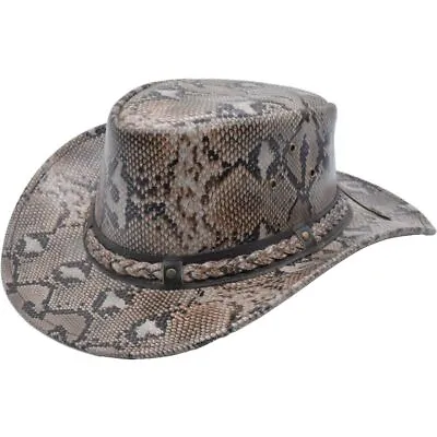 £33.99 • Buy Snake Print Real Leather Aussie Style Bush Hat Burmese Python Cowboy Cowgirl