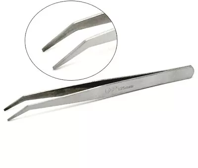 Bent Fine Point Tweezers Craft Jewellery Beading Tool Stainless Steel 12.5cm • £2.75