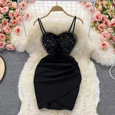 Summer Sexy Mesh Patchwork Bodycon Mini Dress Women  Spaghetti Strap Club Party  • $37.27