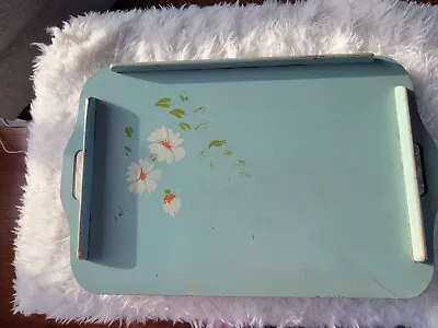 1940s Vintage Large Painted Wooden TV Bed Tray In Light Blue Floral • $75