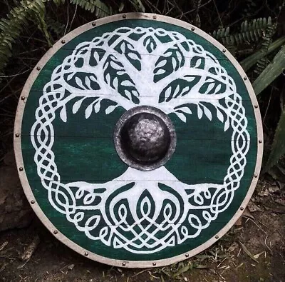 Medieval Viking Shield Wood & Steel LARP Ragnar Tree Of Life Decorative Shield • $169