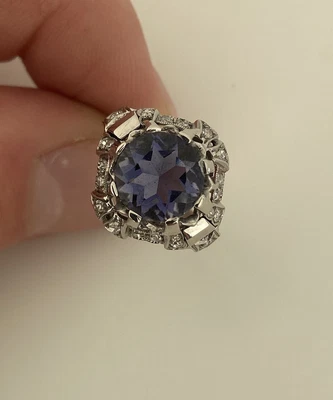 £975 • Buy 18ct Gold Tanzanite & Diamond Large Heavy Vintage Ring 18K 750.