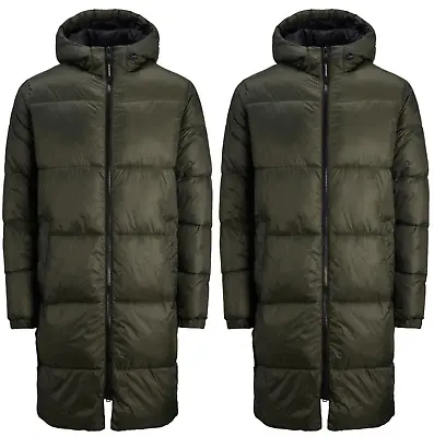 Jack & Jones Long Puffer Coat Jacket Mens Rosin Green Full Zip Winter Coat • £29.99