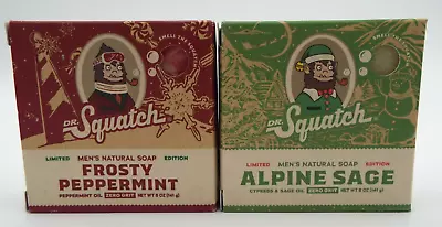 DR. SQUATCH Holiday Limited Edition Soap Frosty Peppermint & Alpine Sage New • £15.45