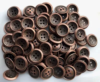 12mm 15mm 18mm 20mm 23mm 25mm Aged Copper Beaten Metal 4 Hole Buttons Q139C-H • £1.19