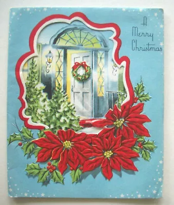 50's Cut Out Front Entry Door Embossed Vintage Christmas Greeting Card *E10 • $6.99