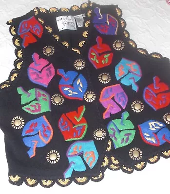 Michael Simon NY Sz. M JEWISH HOLIDAY THEME DREIDEL Sleeveless Vest Sweater • $115