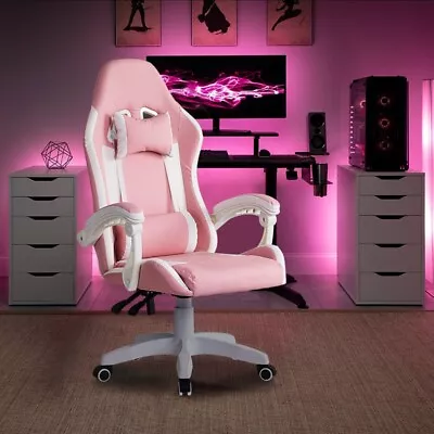 Executive Racing Gaming Chair Faux Leather Computer Desk Chair Adjustable Pink • £69.99