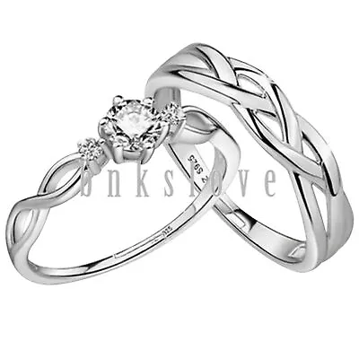 Matching Couple His & Her Cubic Zirconia Promise Wedding Adjustable Ring Set • $16.99