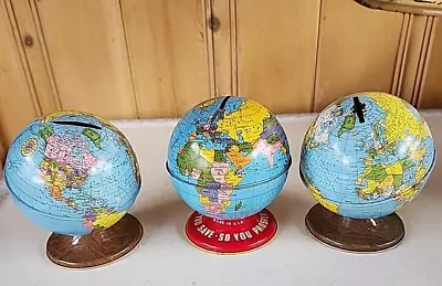 3 Vintage Ohio Art World Globe Tin Banks • $37