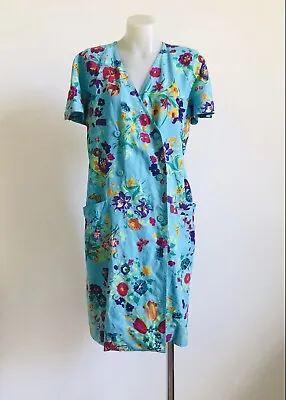 Vintage GUCCI Double Breasted Button Down Linen Dress Floral Ladies Size 12 / 42 • $277.27